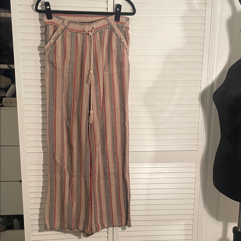 Women’s Rewind Boho Striped Multicolor Linen Wide-Leg Pants Size 3/27 - Picture 5 of 7
